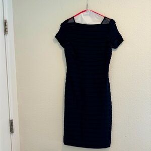Adrianna Papell - Stripped A Line Dress - Navy Blue - Size 4